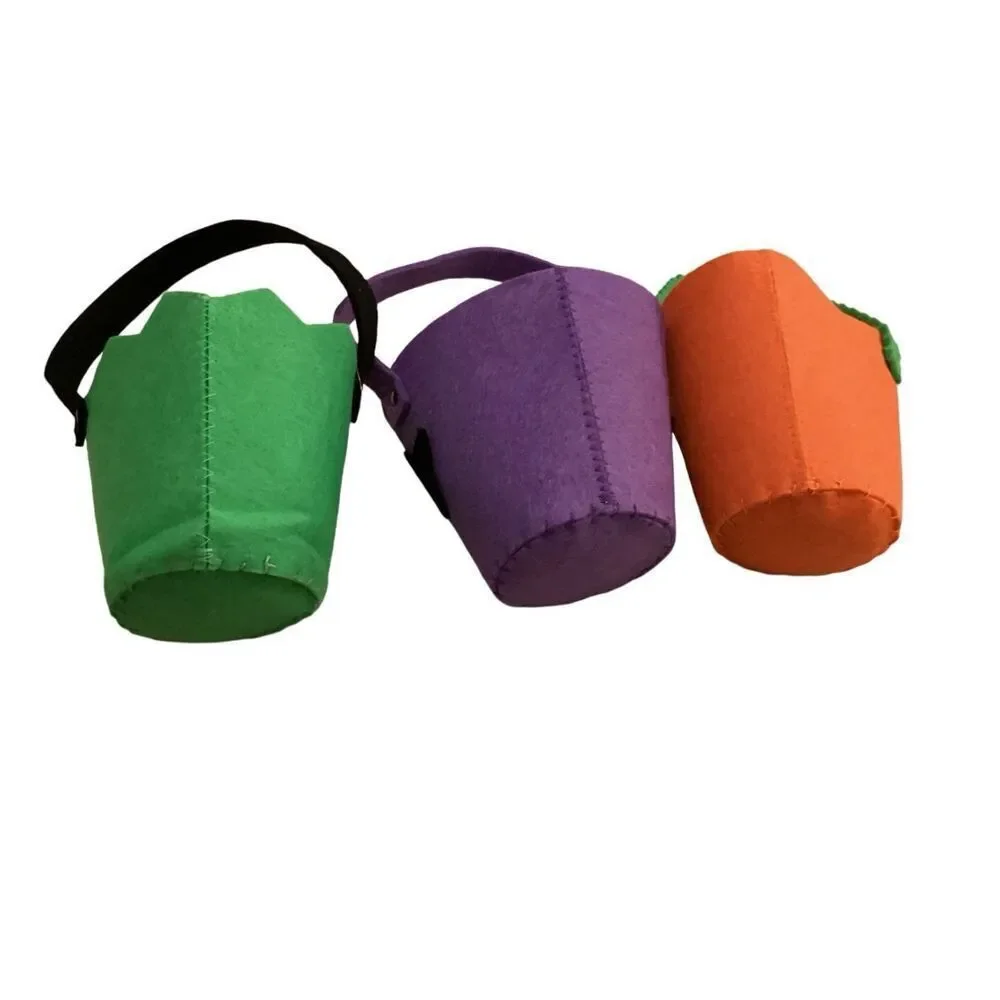 Lot Of 3 Felt Trick Or Treat Buckets Halloween Spooky Holiday Container Decor